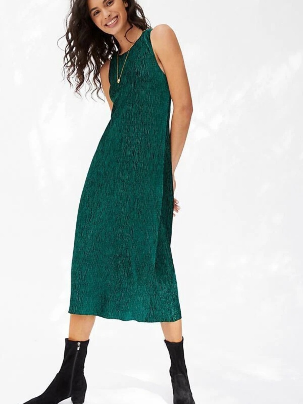 Anthropologie Maeve Adrienne Twist Velvet Midi Dress in Textured Hunter Green